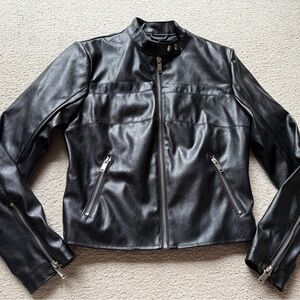 Forever 21 Faux Leather Jacket Coat Black Moto Women’s Small Zip Up Buttons New